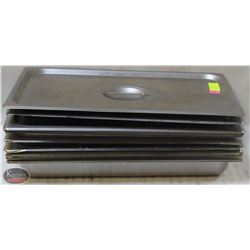 LOT OF 8 FULLSIZE STAINLESS STEEL INSERTS W/ 3 LID