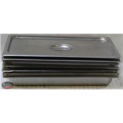LOT OF 7 FULLSIZE STAINLESS STEEL INSERTS W/ 3 LID