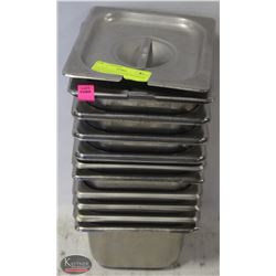 LOT OF ELEVEN 1/6 SIZE STAINLESS STEEL INSERTS W/