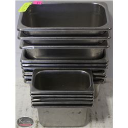 LOT OF NINE 1/4 SIZE STAINLESS STEEL INSERTS SOLD