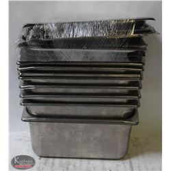 LOT OF NINE 1/3 SIZE STAINLESS STEEL INSERTS WITH