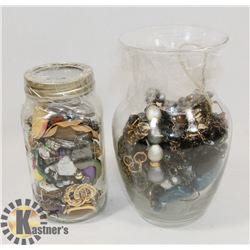 2 JARS FULL OF JEWELRY