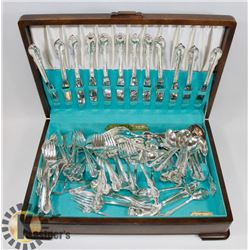 ESTATE TUDOR PLATE FLATWARE SET IN WOOD CASE