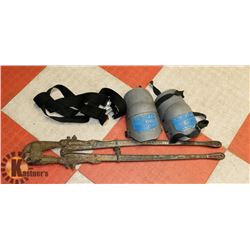 LOT OF ASSORTED INCLUDING BOLT CUTTERS, KNEE PADS