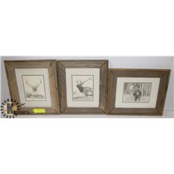 LOT OF 3 WILDLIFE PICTURES-DEER, MOOSE, ELK