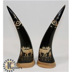 HAND CARVED BUFFALO HORNS-ENGRAVED