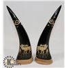 Image 1 : HAND CARVED BUFFALO HORNS-ENGRAVED