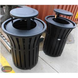 LOT OF 2 BLACK METAL WASTE BINS