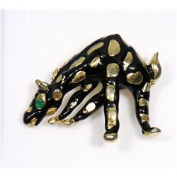 ENAMEL GIRAFFE BROOCH W/ GREEN RHINESTONE EYES