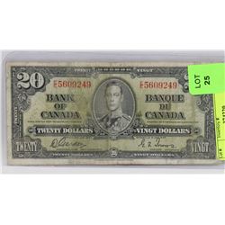1937 CANADIAN $20 BILL.