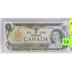 1973 CANADIAN UNCIRCULATED $1.00 BILL.
