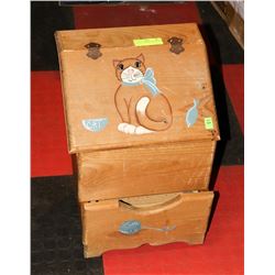 WOODEN CAT  FOOD STORAGE BOX