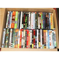 BOX OF 120+ ASSORTED DVDS.