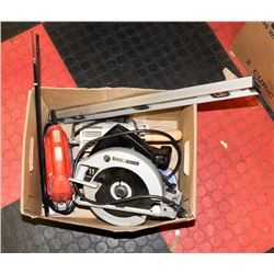 BOX OF TOOLS INCL BLACK & DECKER JIG SAW, BLACK
