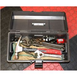 GREY TOOL BOX WITH CONTENTS.