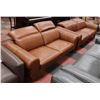 Image 1 : GENUINE BROWN LEATHER LIFT BACK 90" SOFA W/ 77"