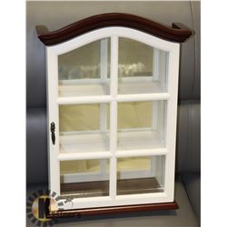 WALL MOUNTED CURIO CABINET - WHITE W/BROWN