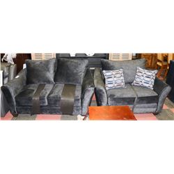 PAIR OF NEW CHARCOAL GREY SOFT FABRIC LOVESEATS