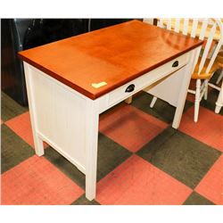 TWO TONE WOOD WRITING DESK, 42"X24"X30".