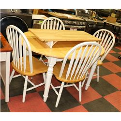 TWO TONE WOOD TABLE WITH 4 CHAIRS AND 18" LEAF,