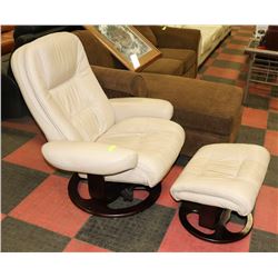 BEIGE LEATHERETTE RECLINING LOUNGE CHAIR WITH