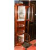 Image 2 : ESTATE WOOD CORNER CURIO CABINET, 17"X17"X72".