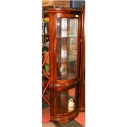 ESTATE WOOD CORNER CURIO CABINET, 17"X17"X72".