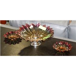 VINTAGE CARNIVAL GLASS PEDESTAL FRUIT DISH WITH