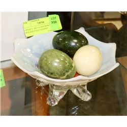 OPAQUE ART GLASS BOWL WITH POLISHED EGG SHAPED