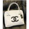 Image 1 : WHITE CHANEL REPLICA TOTE, BLACK LOGO