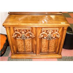 ESTATE WOOD CARVED STYLE CABINET, 40"X14"X31".