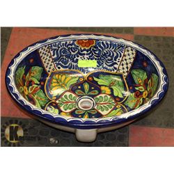 HAND PAINTED & GLAZED BATHROOM SINK.