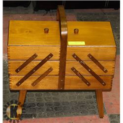 VINTAGE ACCORDIAN WOOD SEWING BOX. HOME,
