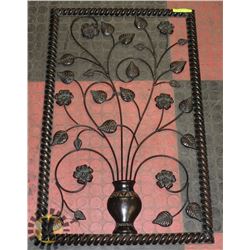 BLACK FLOWER & LEAF MOTIF WALL ACCENT PIECE -
