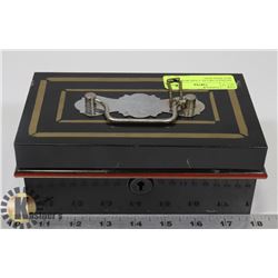 ANTIQUE METAL CASH BOX WITH KEY ENGLAND