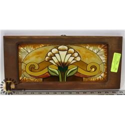 WOOD FRAMED GLASS FLOWER HANGING PICTURE