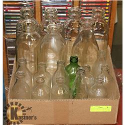 LOT OF 12 VINTAGE COKE BOTTLES & 7 VINTAGE MILK