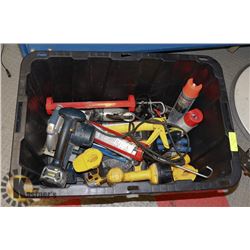 TOTE OF VARIOUS TOOLS INCLUDING DRILLS & SAWS