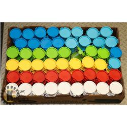 NEW PLASTIC 3 OZ CONTAINERS, 102 UNITS, 6 COLORS