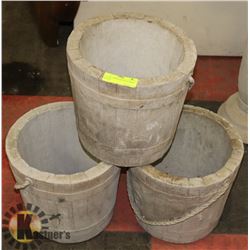 LOT OF 3 CONCRETE PAIL FLOWER POTS 10"