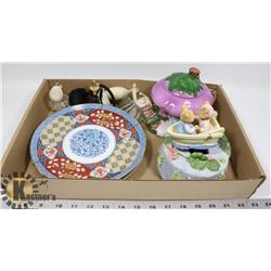 FLAT OF PERFUME ATOMIZERS, MUSIC FIGURE, AND