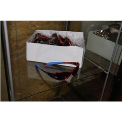 BOX OF OAKLEY STYLE RED WITH BLUE LENSE SUNGLASSES