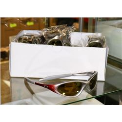 BOX OF OAKLEY STYLE SILVER AND RED DESIGNER
