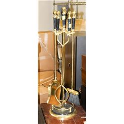 ESTATE BRASS AND MARBLE FIREPLACE SET