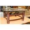 Image 1 : WOOD AND GLASS COFFEE TABLE, 38X40