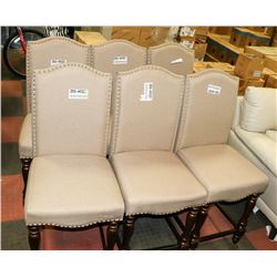 SET OF 6 NEW WOOD AND BEIGE NAILHEAD FABRIC