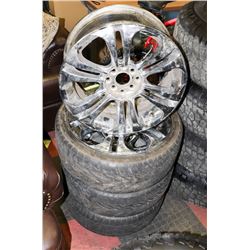 LOT OF 4 RIMS, UNIVERSAL 4 BOLT WITH 3 TIRES