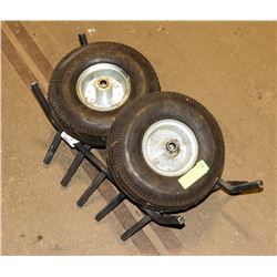 PAIR OF 2 DOLLY WHEELS AND FIRE PLACE GRATE