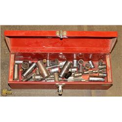 RED AND GRAY TOOL BOX WITH TOOLS
