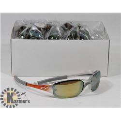 BOX OF OAKLEY STYLE ORANGE AND SILVER DESIGNER